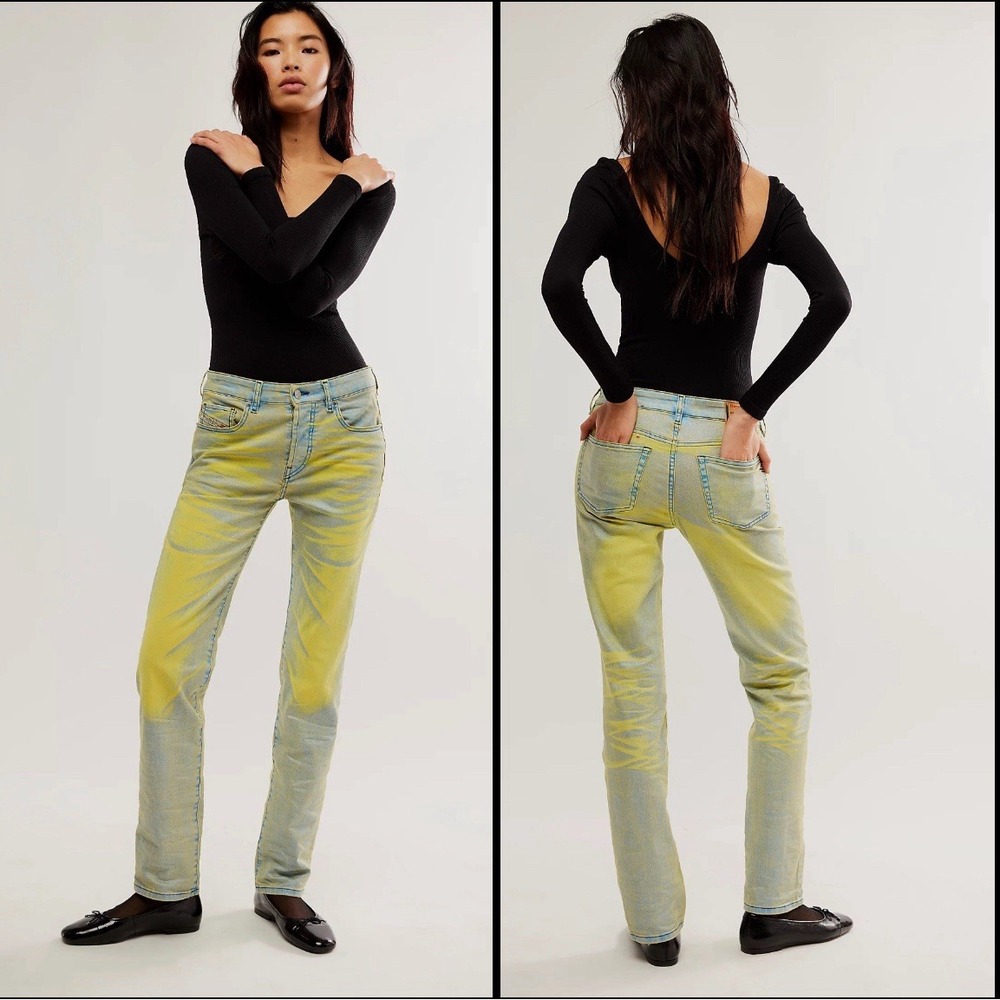 Diesel 1989 D-Mine 068KL Straight Leg Jeans Yellow Green Alice Blue NWT Size 25